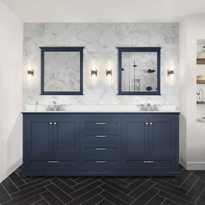 Bleu marine 80 pouces. W X 22 In. Meuble-lavabo double pour salle de bain avec dessus en quartz blanc - Product Image 2