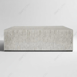<b>White</b> Bone Inlay Square <b>Coffee</b> <b>Table</b> Linear Stripe Pattern Handmade Modern Minimalist Center <b>Table</b> for Luxury Living Room Decor - Product Image 3