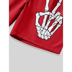 Ensemble court 2 pièces d'été imprimé sérigraphié à épaules tombantes, T-shirt col rond et short imprimé 3D en relief de haute qualité - Product Image 4