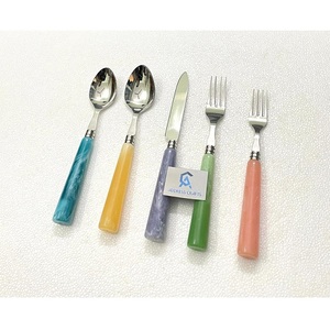 High Quality Stainless Steel Flatware Set With Resin Handle 5 Pcs Cutlery Silverware Mirror Polished Spoon <b>Fork</b> Knife Tableware - Product Image 1
