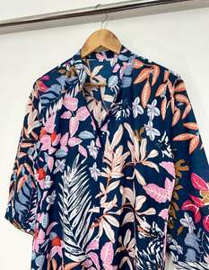 ชุดคุर्ติผ้าฝ้ายลายดอกโบโฮสำหรับผู้หญิง: ชุดลำลองสีน้ำเงินกรมท่าแบบกิโมโน - Product Image 2