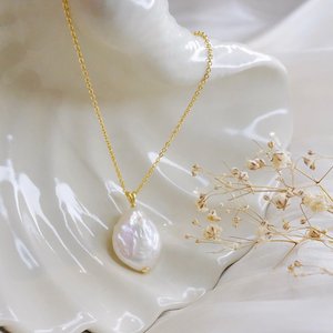 Collier pendentif en or 14 carats avec perle baroque, argent sterling 925 plaqué or, grande perle irrégulière, bijoux de mariée, cadeau - Product Image 6