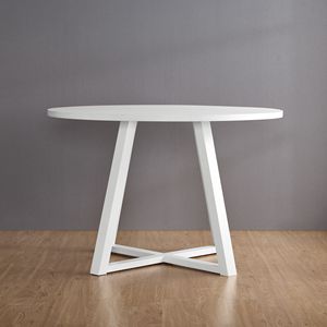 Edo Contemporary <b>Round</b> <b>Dining</b> <b>Table</b> with Trestle Base <b>White</b> Finish - Product Image 2