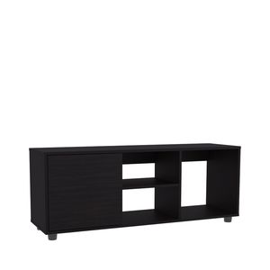 Mobile TV Adel 51 Wide Nero con un'anta, quattro ripiani aperti e sistema di gestione cavi per soggiorno o sala TV - Product Image 2