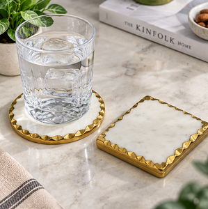 Juego de 2 posavasos redondos y cuadrados de ágata estándar de latón AK, posavasos de mármol de ágata único para Decoración de mesa/artículo de cocina - Product Image 4
