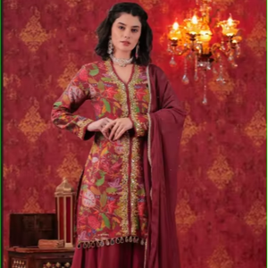Ensemble Sharara orné à la main de couleur bordeaux - Product Image 1