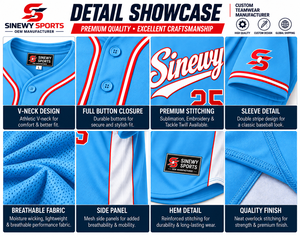 SINEWY SPORT เสื้อเบสบอลผู้ชายสีฟ้าอ่อนแขนสั้นติดกระดุมด้านหน้าโพลีเอสเตอร์ระบายอากาศได้พิมพ์ชื่อทีมหมายเลข 25 - Product Image 5