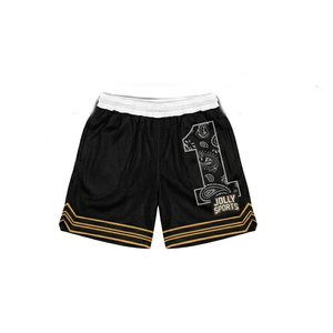 Shorts de malla de poliéster premium de 160 GSM con panel de camuflaje verde, transpirables, sublimados, con logo personalizado para hombre. - Product Image 5