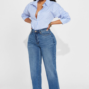Camisa a Rayas de Manga Larga para Mujer, Talla Grande, Estilo Casual, Cuello Camisero, Blusa de Primavera, Camisas de Algodón - Product Image 3