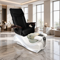 Fauteuil de pédicure Whirlpool avec massage des pieds et système de jets, fauteuil de salon de manucure commercial avec bol en verre, design bicolore