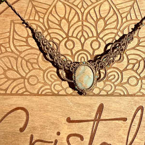 สร้อยคอทำมือประดับเทอร์ควอยซ์แบบมาคราเม่ สร้อยลูกปัดคลาสสิก สไตล์พุทธศาสนา ประดับอัญมณีสีน้ำเงิน ขายส่ง - Product Image 3