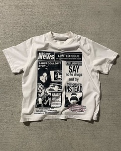 Camiseta Extra Grande con Diseño Personalizado, 100% Algodón, Estilo Urbano, Estampado de Periódico Vintage, Unisex, Informal, Verano, OEM, ODM - Product Image 1