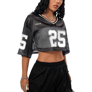 Maillot de football court en maille noire pour femme, coupe oversize, numéro 23, style streetwear, t-shirt de sport, logo personnalisé - Product Image 2