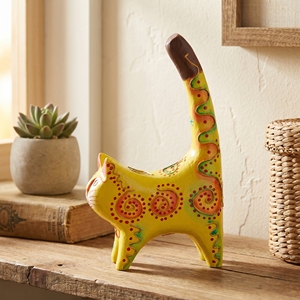 Statue de chat à longue queue en bois d'albizia jaune, faite à la main, motif en spirale, artisanat de Bali, décoration d'intérieur, cadeau, figurine d'animal en bois, sculpture - Product Image 2