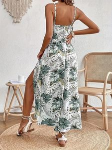 Robes maxi hawaïennes pour femmes, robes d'été florales bohèmes sans manches, col en V, robes de plage fluides pour les vacances, bretelles spaghetti - Product Image 2