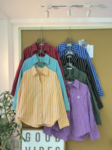 L2142059 Fashion <b>Women's</b> Vertical Striped Cotton Button Down Shirt Loose Fit Long Sleeve Casual <b>Blouse</b> with Pocket - Product Image 1