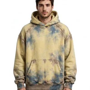 Sudadera con Capucha Oversize para Hombre, Estilo Tie Dye, Manga Raglán, Algodón French Terry, con Bolsillo, Casual, para Otoño - Product Image 1