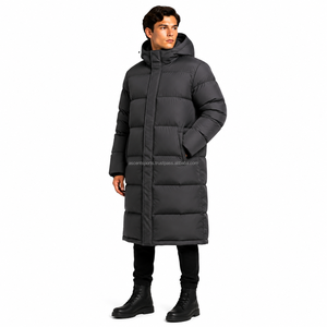 Men Long Puffer <b>Coat</b> with High Collar Zip Chin Guard Quilted Winter Jacket Warm Insulated Outdoor Clothing OEM Production - Product Image 3