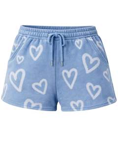 Pantalones Cortos de Felpa Personalizados Azul Cielo para Mujer, con Estampado de Corazón, Cintura Elástica, Ropa Casual de Verano para Estar en Casa, Fabricante Personalizado, Suministro al por Mayor OEM - Product Image 1