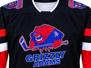 Ensemble maillot et chaussettes de hockey sur glace noir personnalisé par sublimation, respirant, en maille, uniforme d'équipe, tenue d'entraînement, motif Grizzly Bear - Product Image 4