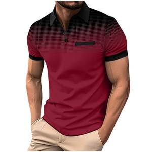 Chemise de golf décontractée pour homme, à manches courtes, motif à pois dégradé rouge, en polyester respirant, coupe classique, 180g - Product Image 1