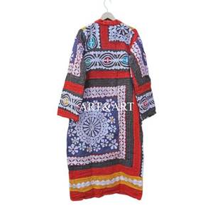 Ropa de Dormir para Mujer, Estilo Vintage, Elegante, Hecha a Mano, Acolchada Kantha, Largo hasta la Rodilla, 100% Algodón, Floral, Transpirable - Product Image 5