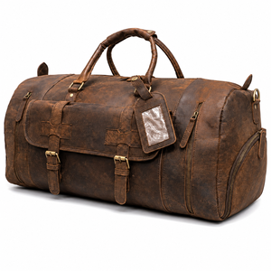 Bolsa de Lona de Cuero Marrón Vintage para Hombre |   Bolsa de Viaje Grande para Fin de Semana |   Bolsa de Viaje con Múltiples Bolsillos, Asas y Compartimentos Desmontables - Product Image 1