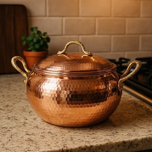 Copper Soup & Stock <b>Pots</b> <b>Set</b> with Lids Double Handle Hammered Finish Vintage Design for Gas and Induction Cooker - Product Image 6