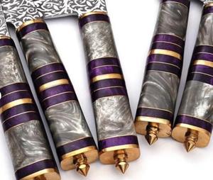 Personalized Traditional Style 5-Piece Damascus Steel Chef <b>Knives</b> with <b>Sharp</b> Serrated Edge Customized Handle for Multi-Purpose - Product Image 3
