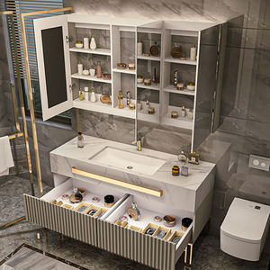 Bois massif moderne illuminé LED miroir salle de bain piédestal armoire double évier mural vanité meubles entrepôt maison bar - Product Image 6