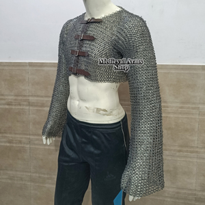 Medieval Handmade Mild Steel <b>Chainmail</b> Crop <b>Top</b> Full Sleeve Riveted Mesh Armor for Reenactment cosplay and Halloween Warrior - Product Image 2
