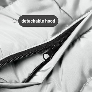 Blouson matelassé blanc épais en polaire à capuche avec garniture en fourrure, coupe-vent, fermeture éclair, décontracté, pour l'hiver, unisexe, coupe ajustée, devant classique - Product Image 3