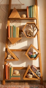Estante de madera para plantas con forma de escalera para decoración de sala de estar y balcón, entrada, pasillo y esquina, hecho a mano en India. - Product Image 6