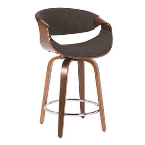 Ensemble de 2 tabourets de bar Curvini, style moderne du milieu du siècle, en bois de noyer et tissu anthracite - Product Image 2