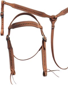 Têtière de cheval western en cuir véritable avec frontal réglable pour l'équitation - Product Image 2