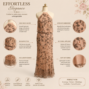 Luxury Women Floral Embroidered Evening Gown Elegant Halter Neck Maxi Dress 3D Applique <b>Sequin</b> Party Wedding Formal Occasion - Product Image 5