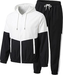 Ensemble de survêtement unisexe imperméable 100 % nylon léger pour l'hiver, style streetwear, avec veste à capuche zippée et pantalon long, color block, sportif - Product Image 5