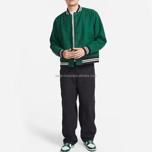 Men's Green Varsity Jacket Wool Polyester Casual Solid Color Turn-down Collar Regular Fit Streetwear Jacket - Product Image 5