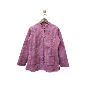 Indian Vintage Women's Lightweight Cotton <b>Quilted</b> <b>Jacket</b> Hand Block Printed Floral Stripe <b>Pattern</b> Rivet Buttons Winter - Product Image 1