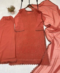 Rust Cotton Kurta For Women <b>Floor</b>-Length Loose Fit Traditional Ethnic Wear India Pakistan Casual All Seasons Style 62914 BE-170 - Product Image 2
