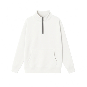 Sudadera de invierno para mujer con cremallera de un cuarto, corte holgado informal, forro polar, media cremallera con bolsillo canguro frontal, 100% algodón - Product Image 1