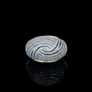 Exquisite 925 Sterling Silver <b>Crystal</b> Domed <b>Ring</b> Modern Architectural Shimmering Ridges Statement Fine Jewelry - Product Image 1