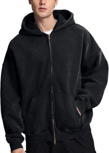Sweat-shirt à capuche noir pour homme, 100% coton molletonné, coupe classique, décontracté, automne, couleur unie, avec poche - Product Image 4
