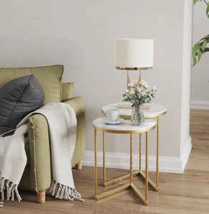 Juego de Mesas Nido de Alta Calidad con Marco de Metal Dorado y Tapa de Mármol, Mesa de Centro Moderna para Sala de Estar a Bajo Precio - Product Image 3
