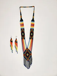 TOP CLASSY VINTAGE Tribal Seed Bead <b>Necklace</b> Earrings Set | <b>Boho</b> Fringe Jewelry for birthday , christmas - Product Image 6