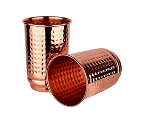 Customizable Handmade <b>Copper</b> Drinking Glass Traditional Indian Style Hammered Design Health Benefits Water Tumbler - Product Image 1