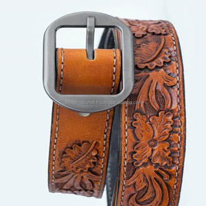 Artesanía de calidad Floral en relieve tallado a mano cinturón de herramientas de cuero occidental de moda para hombres con hebilla de vaquero - Product Image 5
