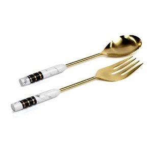 White Marble Design Handle Stainless Steel Silver Polished Salad Serving <b>Set</b> Salad bar Serving <b>Set</b> - Product Image 4