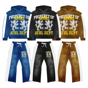Vintage ACID Wash Tracksuit Flared Heavyweight Cotton Screen Printing Distressed Embroidery Sweat Suit Custom Casual Hoodie Set - Product Image 1