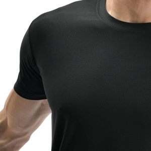 Camiseta de Manga Corta para Hombre, Corte Ajustado, Cuello Redondo, Negra, Informal, Transpirable, de Algodón Jersey, Largo Regular, Color Sólido, Ropa Deportiva - Product Image 3